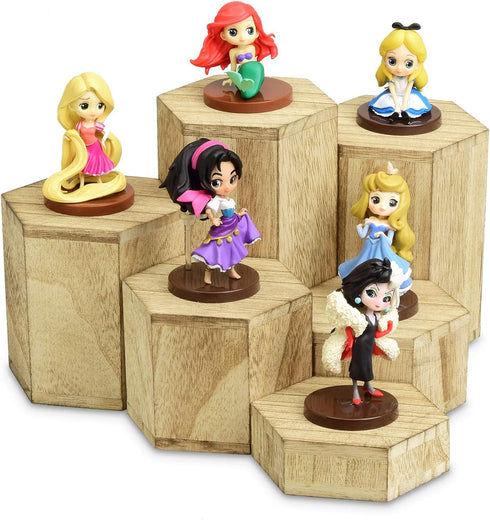 Mooca Wooden 6 Pcs Hexagon Risers for Display Jewelry and Accessories Display Stand, Wooden Display Risers, Wood Jewelry Risers Wood Figurine Display Risers, Oak