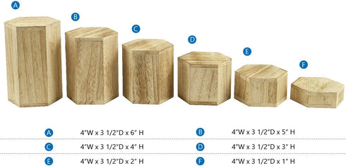 Mooca Wooden 6 Pcs Hexagon Risers for Display Jewelry and Accessories Display Stand, Wooden Display Risers, Wood Jewelry Risers Wood Figurine Display Risers, Oak