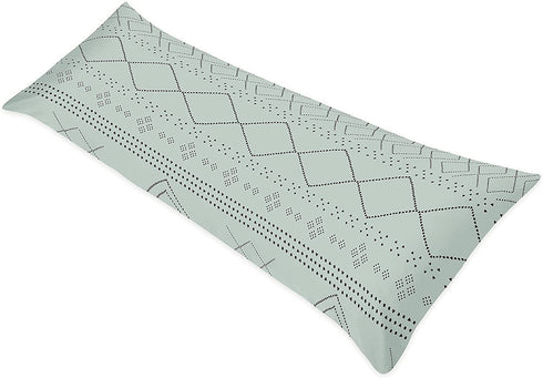 Boho Bohemian Tribal Black Sage Green Rustic Geometric Accent Decorative Couch Long Lumbar Throw Zipper Body Pillow Cover Case 54x20 Aztec Urban Southwestern Indian Bedroom Living Room Decor Dorm
