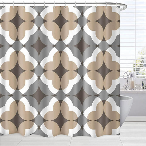 Brown Design Shower Curtains for Bathroom, Boho Shower Curtain, Retro Tan White Geometric Pattern Bath Shower Curtain Waterproof, Grey and Brown Fabric Bathroom Accessories Set with Hooks