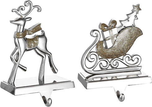 DAJAMAI Christmas Stocking Hangers for Mantel Set of 2, Reindeer Stocking Holders for Fireplace Xmas Mantel Hooks Hanger for Christmas Hanging Stockings Clip for Christmas Decor