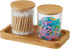 YININE Bamboo Vanity Tray, Bathroom Tray Organizer Glass Qtip Holder Dispenser Apothecary Jars for Cotton Swabs Balls Round Pad Perfume Candles Cosmetics Jewelry Makeup