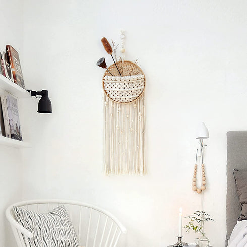 OCIOLI Macrame Wall Hanging Macrame Wall Decor Boho Decor Wall Macrame with Wood Beads Decor for Bedroom Iiving Room Wedding Office Dorm Spring Decor (Beige)
