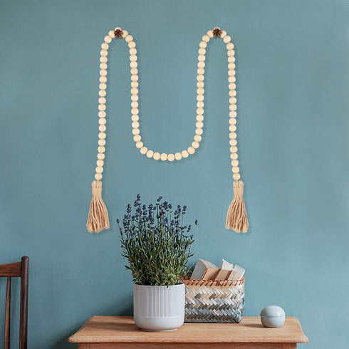 Garneck 58in Wood Bead Garland,Rustic Country Beads Wood Bead Tassel,Farmhouse Wall Hanging Prayer Beads Home Christmas Tree Decoration (1 Pack) (58inch) (1pack-58inch)