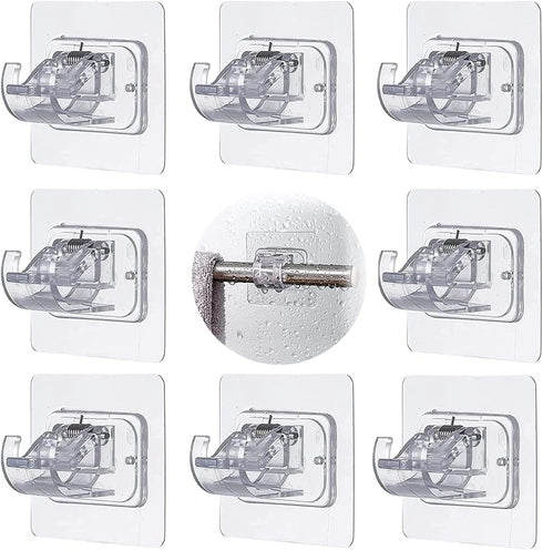 Curtain Rod Bracket No Drilling, 8 PCS Self Adhesive Curtain Rod Holder Fixing Holders Rods Hanger Curtain Pole Wall Brackets Towel Rod Hooks for Home Bathroom and Hotel Use