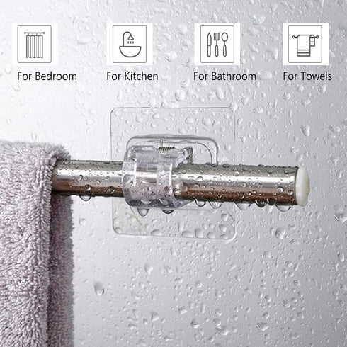 Curtain Rod Bracket No Drilling, 8 PCS Self Adhesive Curtain Rod Holder Fixing Holders Rods Hanger Curtain Pole Wall Brackets Towel Rod Hooks for Home Bathroom and Hotel Use