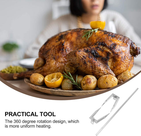 Cabilock Air Fryer Universal Rotisserie Baking Stainless Steel Creative Rotating Roast Chicken Fork Grill Rotisserie for Home Kitchen