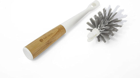 Full Circle Clean Reach Bottle Brush with Replaceable Bristle Brush Head, Bamboo Handle, White