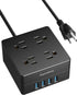 Power Strip, SUPERDANNY 4-Outlet 4-USB Surge Protector, 5 Ft Extension Cord, 900 Joules, Overload Switch, Grounded, Mountable, Desktop Charging Station for Home, Office, School, Dorm, Computer, Black