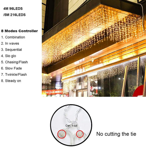 ZIMINGU Icicle Diwali Lights Outdoor, Christmas Hanging Window Curtains Dangling 13FT 96LEDs 8 Modes Weeping Willow Ceiling Fairy String Lights for Indoor Decorations, Warm White 4M