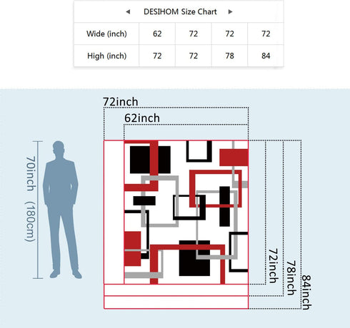 DESIHOM Red Shower Curtain with 12 Metal Double Glide Hooks, Black Red Modern Shower Curtain Geometric Bathroom Shower Curtains Polyester 72x72 Inch