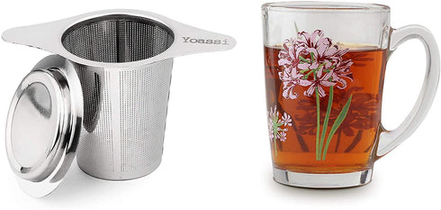 Yoassi Extra Fine 18/8 Stainless Steel Tea Infuser Mesh Strainer with Large Capacity & Perfect Size Double Handles for Hanging on Teapots, Mugs, Cups to Steep Loose Leaf Tea and Coffee (2 Pack)
