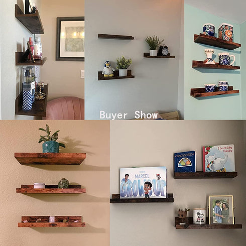 Giftgarden 16 Inch Floating Shelves for Wall Set of 3, Rustic Wall Mounted Picture Ledge Wooden Wall Shelf for Living Room Bedroom Kitchen Bathroom, 3 Different Sizes