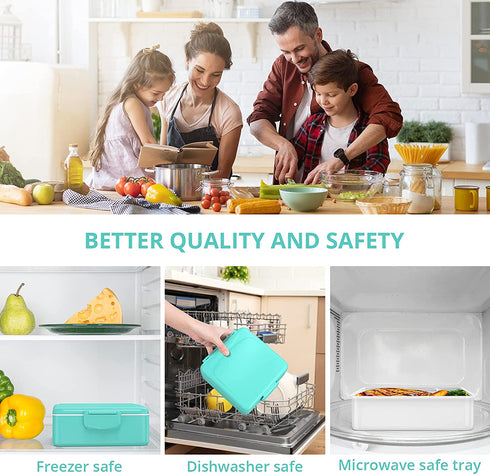 VOLUEX Bento Box, Bento Lunch Box for Kids with Spoon & Fork, 4 Compartment, Durable, Leak Proof, Dishwasher Safe, BPA-Free and Food-Safe Materials, 45oz Large Lunch Box Containers for Adults- Blue