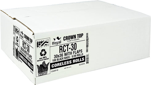Aluf Plastics RCT-30 Star Sealed Coreless Rolls with E-Z Tie Flap Closure, 30 gal, Polyethylene, 30" x 36", Black (Pack of 100)