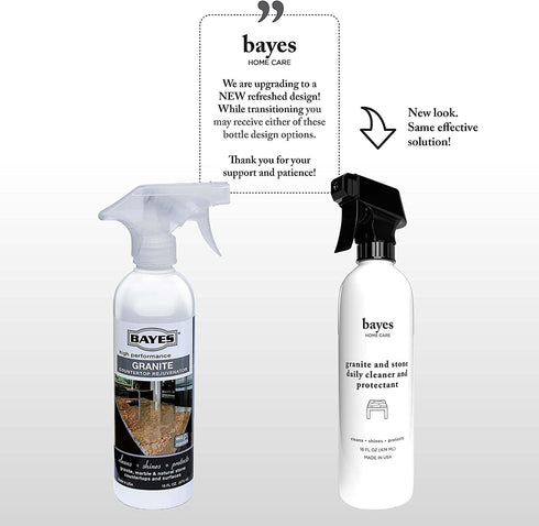 Bayes Granite and Stone Daily Cleaner and Protectant - Cleans, Shines, and Protects - For Granite, Quartz, Marble, Tile, and Natural Stone Surfaces - 16 oz, 2 Pack