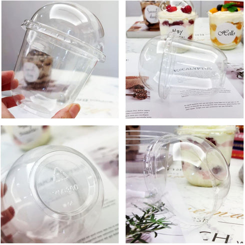 12oz Disposable Plastic Cups with Dome Lids (No Hole),50 pack Dessert Cups for Plastic Fruit, Ice Cream Cake and Mini Snack Bowls¦