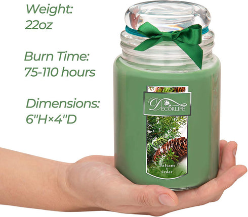 Decorlife 22 oz Scented Candles, Large Balsam & Cedar Christmas Candles with 2 Wicks, Strong Smelling and 110 Hours Long Lasting Time, 2-Pack