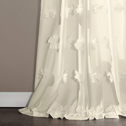 Lush Decor Riley Curtain Sheer Ruffled Textured Bow Window Panel for Living, Dining Room, Bedroom (Single), 84 x 54, Ivory
