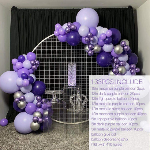 Macaron Purple Balloon Arch Garland Kit-Macaron Purple Balloon Metallic Purple Balloon Silver Balloon 133Pcs for Birthday,Gender Reveal,Baby Shower,Wedding,Engagement,Christmas and Bachelor Party Decoration.