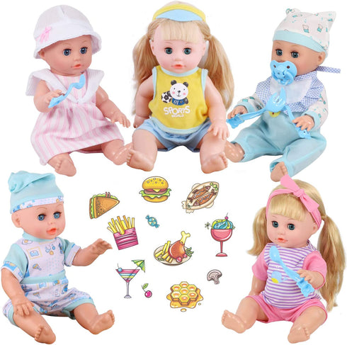 Young Buds for 11-12-13 Inch Alive American Doll Baby Doll Clothes Set of 5 Dress Costumes Gown Outfits Feeding Set with Pacifier Bib