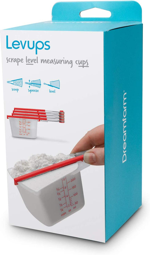 Dreamfarm Levups | Scraping Self-Leveling Measuring Cups | Set of 4 Cups | Red