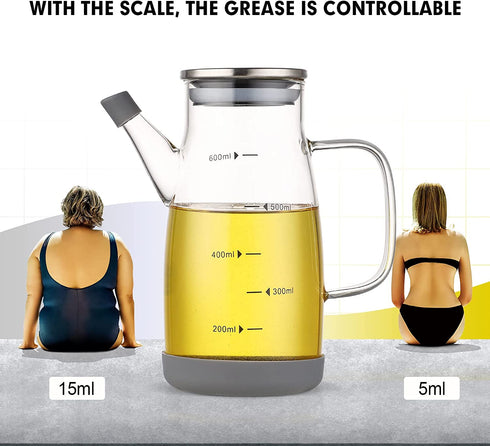 Glass Olive Oil Bottle Dispenser - 20 Ounce Large Glass Oil Dispenser Bottle with Lid and Stopper, Leakproof Glass Oil and Vinegar Dispenser With Measurement, oil dispenser bottle for Kitchen Cooking and Barbecue (600ml/20oz)