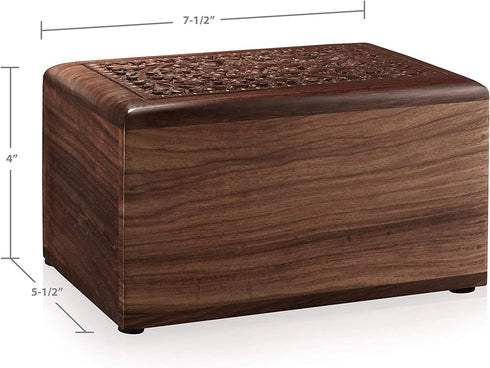 Reminded Rosewood Hand-Carved Floral Urn Box - Cremation Memorial with Velvet Bag - Medium