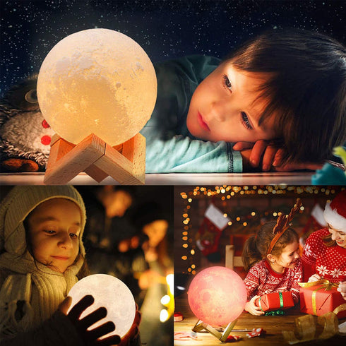 Moon Lamp, Welkey Plus 16 Colors 3D Printing LED Night Light Moon Light with Stand & Remote Control, Dimmable & Time Setting, USB Rechargeable for Kid Lover Birthday Day Gift (4.8in)
