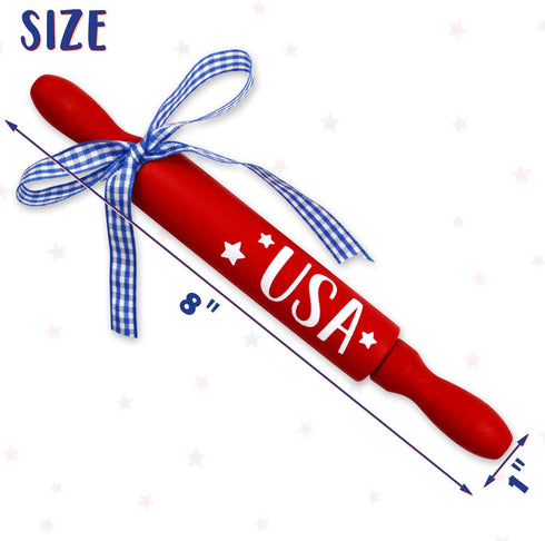 July 4th Patriotic Mini Rolling Pins Independence Day Decoration USA Brave Liberty Farmhouse Decorations Veterans Day Tiered Tray Decor Set of 3