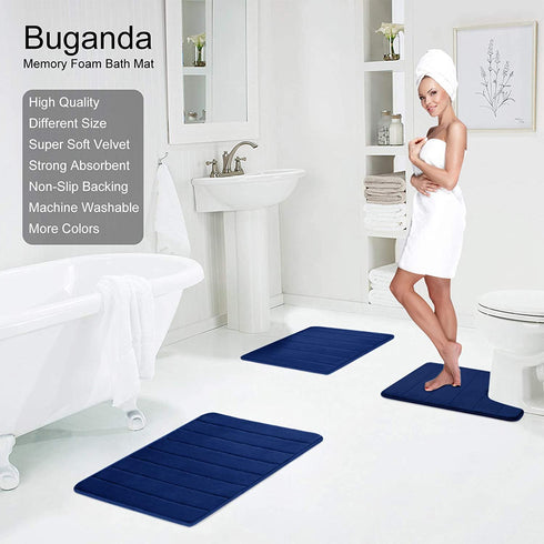 Memory Foam Soft Bath Mats - Non Slip Absorbent Bathroom Rugs Rubber Back Runner Mat for Kitchen Bathroom Floors 17" x 24", Navy Blue