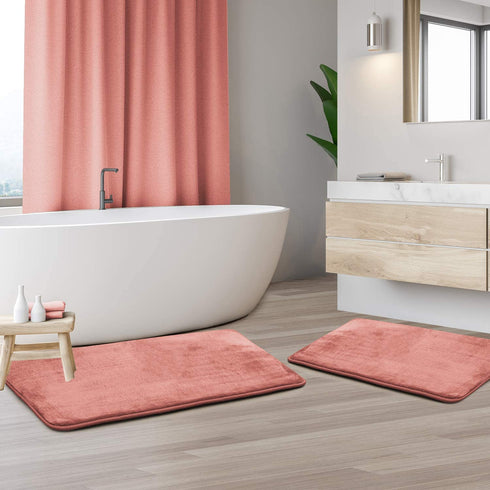 Clara Clark Bathroom Rugs, Ultra Soft Plush Bath Mat for Bathroom, Non-Slip, Velvet Memory Foam Set of 2 Bath Rugs, 17 x 24 / 20 x 32, Solid Misty Rose
