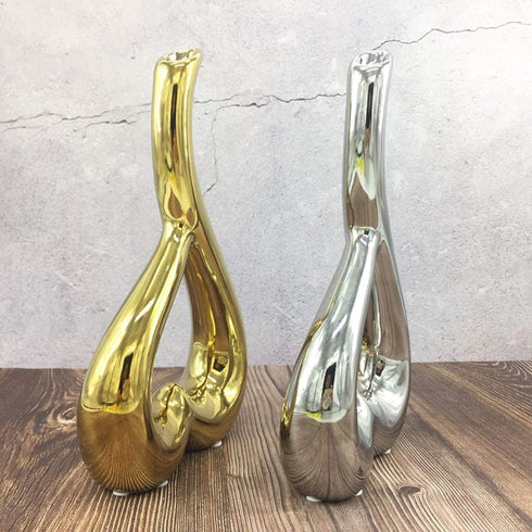 Anding Love Ceramic Art Vase 10 inch High Gold, Silver, Red, Black, White, Home Office, Decoration Choose The Ideal Wedding Special Occasion (LYY02 Silver)