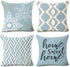 Hexagram Home Decorative Pillow Covers 18 x 18 Inch Set of 4 Blue Modern Geometric Soft Linen Throw Pillow Covers Cushion Case for Couch Sofa Living Room Patio Indoors Outdoors Style Home Decor