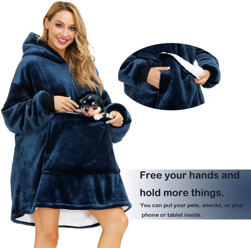 Oversized Wearable Blanket Sherpa Fleece Blanket Hoodie Warm Thick Big Hooded Sweatshirt Hoodie Blanket Jacket for Adults Women Girls Teenagers Teens Men