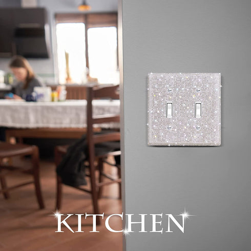 Shiny Rhinestones Wall Plate Cover Light Switch Cover Outlet Covers Wall Plate Cover Light Switch Cover Decorative Bling Light Switch Cover (2-Gang Toggle, Silver)
