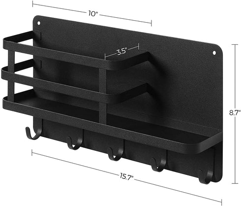 SONGMICS Key Holder for Wall, Wall Mounted Mail Organizer, Metal Floating Shelf with 5 Hooks, Wall Key Hook for Entryway, Key Hanger for Wall, Living Room, Hallway, Mudroom, Kitchen, Black UHCH315B01