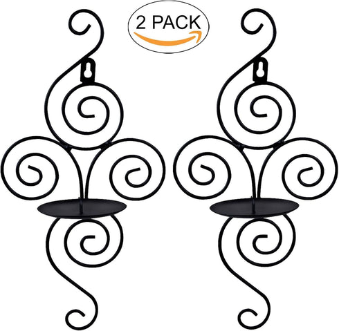 Wall Sconces Candle Holder, Kathy Set of 2 Elegant Swirling Iron Hanging Wall Mounted Decorative Candle Sconce for Living Room Home Decorations,Weddings,Event,Black