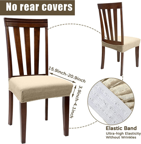 4 Pieces Chair Seat Covers Chair Slipcovers Dining Chair Covers Elastic Seat Protector Soft Stretch Slipcovers Removable Chair Protector Cover for Kitchen Dining Room Wedding (Beige)