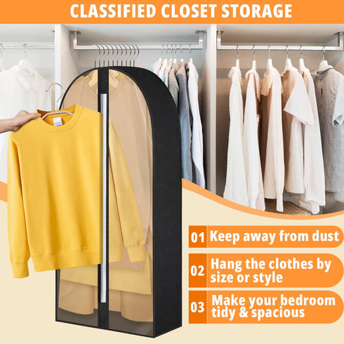 FADOTY 40" Hanging Garment Bag for Storage 6.3" Gusseted Garment Bags for Hanging Clothes Storage Jacket Covers for Closet with Zipper Clear Garment Cover Dustproof for Coats Sweaters, 3 Pack, Black