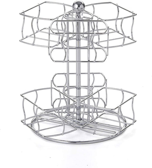 Chrome Finish Tea Bag Caddy Storage and Organizer Rotating Spinning Carousel Organize 60 Tea Bags 6 Compartments 10 Tea Bags in Each.