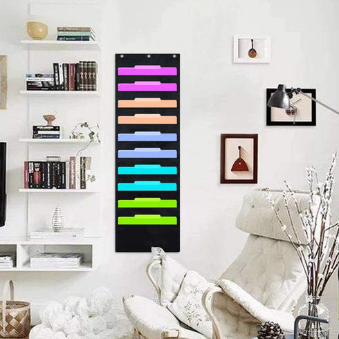 2 Pack Hanging File Holder Organizer Rack, 10 Pocket File Folder, Wall Mounted, Heavy Duty 6 Hooks, Storage Letter, Key Holder, Filing, Classroom Book, Living Room Hair Care, Decorative Cabinet Closet