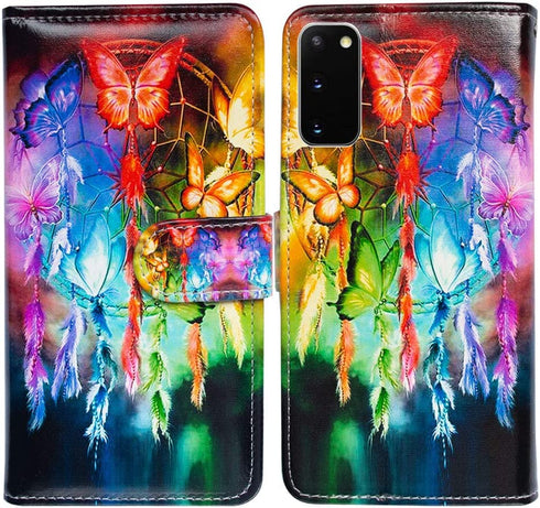 Samsung S20 5G Case,Galaxy S20 5G Case,Bcov Butterfly Dream Catcher Leather Flip Case Wallet Cover with Card Slot Holder Kickstand for Samsung Galaxy S20 5G