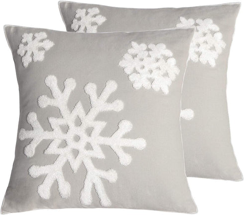 Afirmly 18x18,Cotton Christmas Blessing Throw Pillow Cover for Bed Sofa Cushion Car Snowflake Embroideried Pillowcases ,1pair Grey