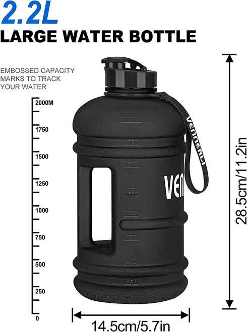 VENNERLI Half Gallon Water Bottle 2.2L Large Sports Water Bottle with Handle 74oz BPA-free Reusable Plastic Water Jugs Leakproof Hydro Bottle for Gym Yoga Travel Camping Cycling Outdoor Sports