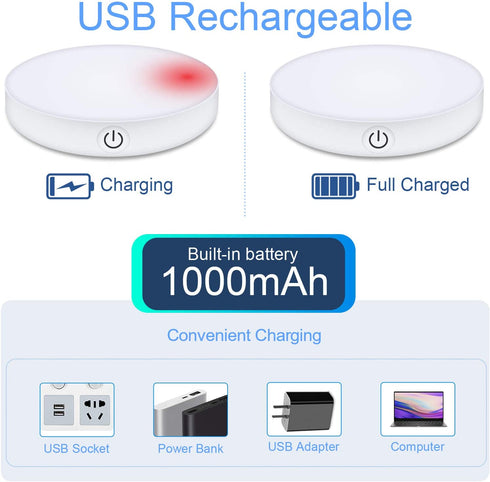FERSWE Rechargeable Tap Lights, Dimmable Touch Night Lights with 1000mAh Large Battery , Stick on Light for Closet, Bedroom, Bathroom and Cabinet (2 Pack)