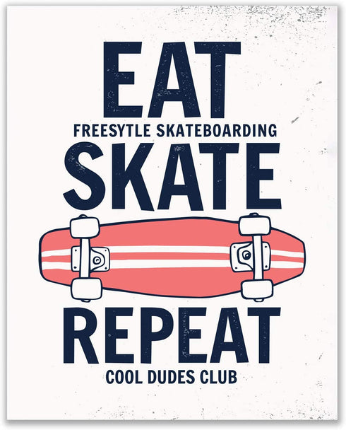 Skateboarding Quotes Wall Art Decor Prints - Set of 4 (8x10) Inch Poster Photos - Bedroom Gift Idea