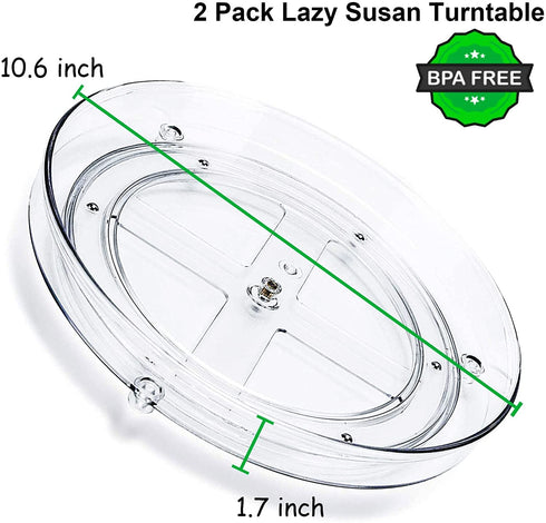 2 Pack Lazy Susan Organizer, 10.6" Clear Lazy Susan Turntable for Cabinet, Plastic Lazy Susan Cabinet Organizer for Pantry Organization and Storage/ 2Pack