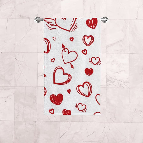 BVOGOS Valentine's Day Bath Hand Kitchen Towels Heart Romantic Face Towel Washcloth Set of 2 Soft Quick Dry Super Absorbent Bathroom Red