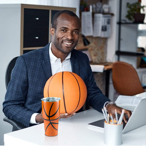 Joyclub 30oz Basketball Tumbler Double Wall Stainless Steel Vacuum Insulated Tumbler Cup Travel Mug with Lid, Straw and Cleaning Brush for Coach ( Basketball )